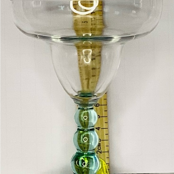 Retro Libbey Margarita Glass Metropolis Spanish Green Ball Stem Clear Set Of 2 - Picture 3 of 4